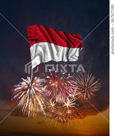 Holiday fireworks and flag of Holiday fireworks and flag of 86767390