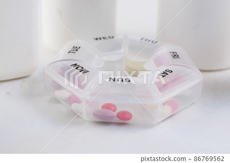 pill box and container on white background pill box and container on white background 86769562