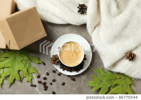 Cozy autumn concept background with coffee drink Cozy autumn concept background with coffee drink 86770544