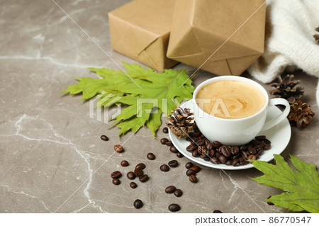 Cozy autumn concept background with coffee drink 86770547