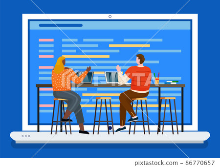 People Cooperation with Computer Coworking Vector 86770657