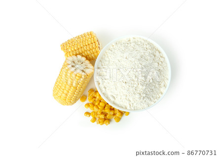 Corn and flour isolated on white background Corn and flour isolated on white background 86770731