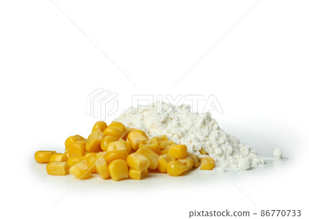 Corn seeds and flour isolated on white background 86770733