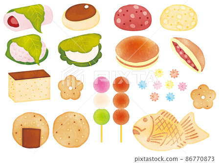Assorted handwritten Japanese sweets set 86770873