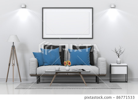 mock up poster frame interior living room background, 3D render 86771533