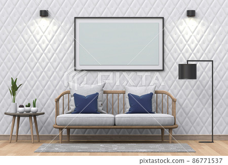mock up poster frame interior living room background, 3D render 86771537