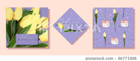 Gift tag for mother's day. Mommy spring holiday. Tulips are the first spring flowers for mom. Bouquet. Happy mother's day Gift tag for mother's day. Mommy spring holiday. Tulips are the first spring flowers for mom. Bouquet. Happy mother's day 86771806