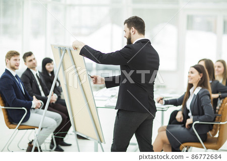 copywriter the company makes the presentation of a new advertising project for members of the business team 86772684