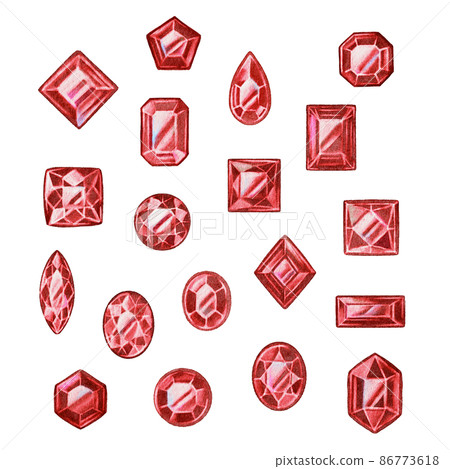 Cute watercolor red jewel set raster material 86773618
