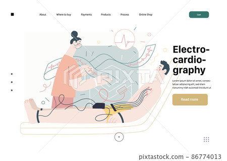 ECG electrocardiography - medical tests web template. Modern flat vector 86774013