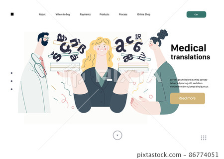Medical translations - medical insurance web template. Modern flat vector Medical translations - medical insurance web template. Modern flat vector 86774051