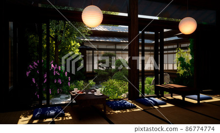 日式咖啡館，春天的花朵 86774774