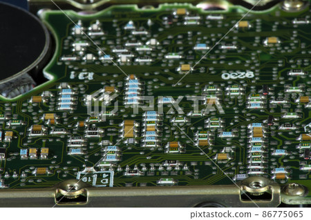 Radio components on a printed circuit board. Photo Close-up Radio components on a printed circuit board. Photo Close-up 86775065