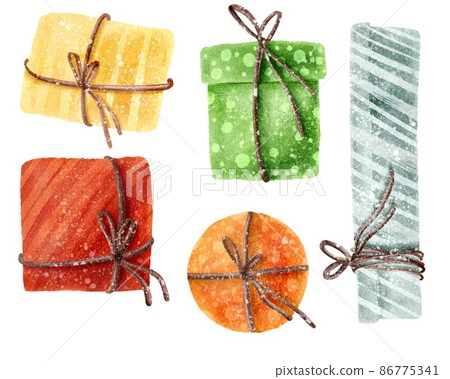 Set of watercolor gift boxes, hand painted isolated on a white background Set of watercolor gift boxes, hand painted isolated on a white background 86775341