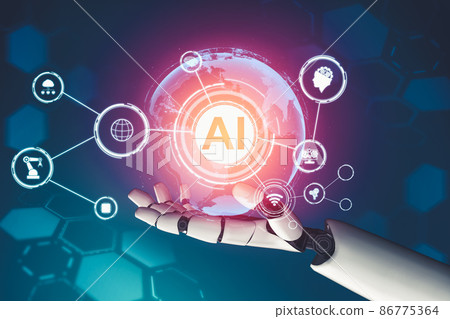 Futuristic AI thinking of droid robot artificial intelligence concept Futuristic AI thinking of droid robot artificial intelligence concept 86775364