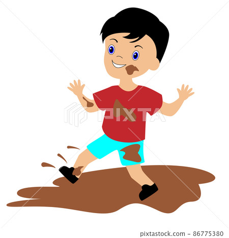 The mischievous boy got dirty in the mud. The mischievous boy got dirty in the mud. 86775380