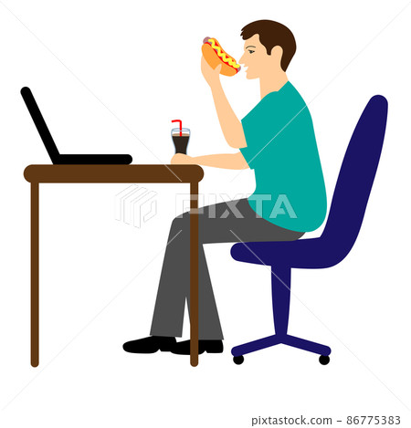 A man takes a snack while working. A man takes a snack while working. 86775383
