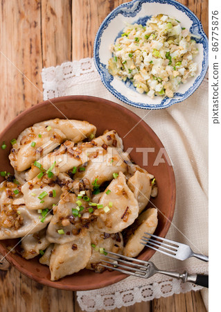 Ukrainian dumplings. Top view Ukrainian dumplings. Top view 86775876