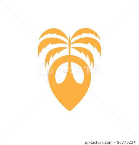 flat colored pin map location with coconut tree logo design, vector graphic symbol icon illustration creative idea 86776224