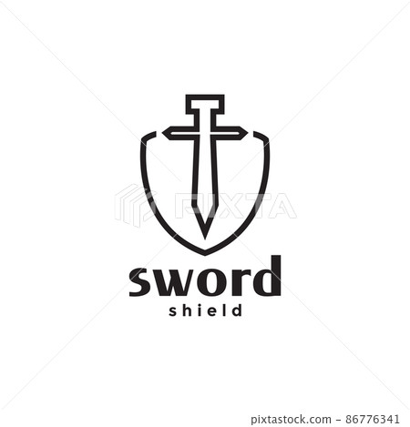 line sword with shield logo design, vector graphic symbol icon illustration creative idea 86776341