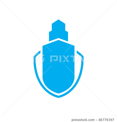 blue skyscraper with shield logo design vector graphic symbol icon illustration creative idea 86776397