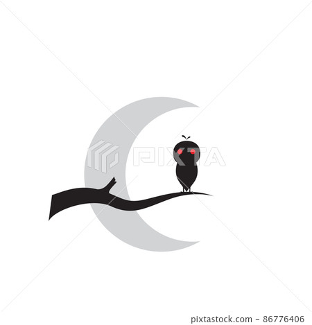 little owl with branch and crescent logo design vector graphic symbol icon illustration creative idea 86776406