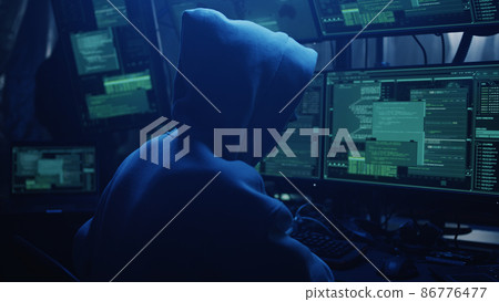 Male criminals hacking stock market Male criminals hacking stock market 86776477