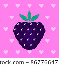 Vector illustration of a tasty blackberry on a heart background. Sweet, juicy, berry dessert. It is suitable for use for postcards, gifts, social media, print, cafe menu, restaurant, bar, shops. 86776647
