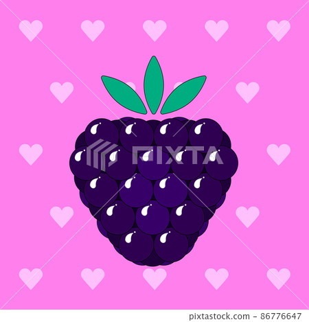 Vector illustration of a tasty blackberry on a heart background. Sweet, juicy, berry dessert. It is suitable for use for postcards, gifts, social media, print, cafe menu, restaurant, bar, shops. Vector illustration of a tasty blackberry on a heart background. Sweet, juicy, berry dessert. It is suitable for use for postcards, gifts, social media, print, cafe menu, restaurant, bar, shops. 86776647