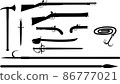 Set of pirates boarding weapon, black silhouette vector illustration 86777021