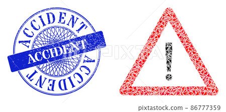 Distress Accident Stamp and Triangle Danger Warning Mosaic 86777359
