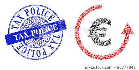 Scratched Tax Police Stamp and Triangle Euro Refund Mosaic 86777842