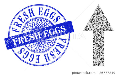 Scratched Fresh Eggs Stamp and Triangle Arrow Up Mosaic Scratched Fresh Eggs Stamp and Triangle Arrow Up Mosaic 86777849