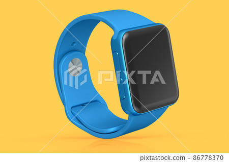 Stainless blue smart watch or fitness tracker isolated on orange background. 86778370
