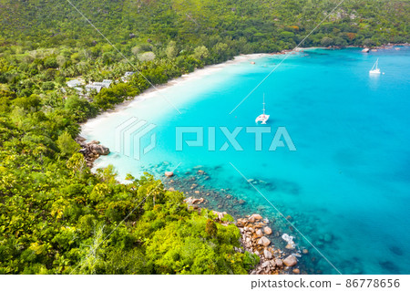 Aerial view of Anse Lazio beach, Praslin, Seychelles 86778656