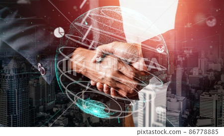 Conceptual business handshake with dashboard for financial data analysis Conceptual business handshake with dashboard for financial data analysis 86778885