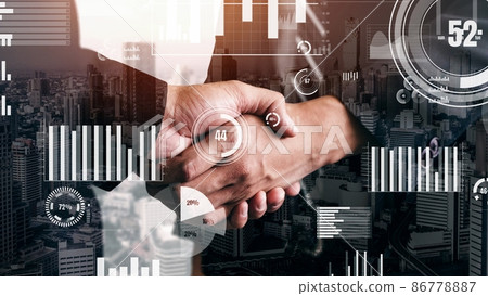 Conceptual business handshake with dashboard for financial data analysis Conceptual business handshake with dashboard for financial data analysis 86778887