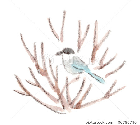 Onaga stays in a shrub in winter. Familiar wild birds. Watercolor illustration Onaga stays in a shrub in winter. Familiar wild birds. Watercolor illustration 86780786