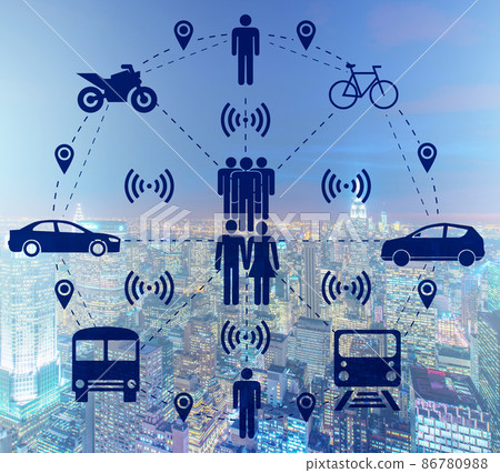The ridesharing and carpooling concept in the city 86780988