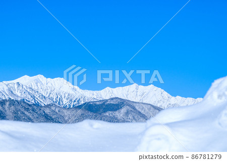 Winter Northern Alps seen from Omachi City Winter Northern Alps seen from Omachi City 86781279
