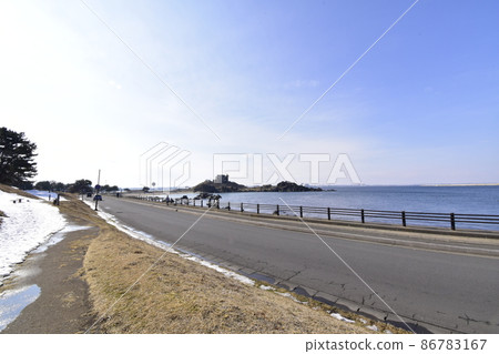 Kabushima Shrine seen from the coastal road February 2022 86783167