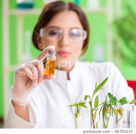 Beautiful female biotechnology scientist chemist working in lab Beautiful female biotechnology scientist chemist working in lab 86783237