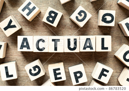 Alphabet letter block in word actual with another block on wood background Alphabet letter block in word actual with another block on wood background 86783520