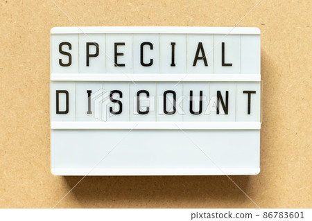 Lightbox with word special discount on wood background Lightbox with word special discount on wood background 86783601