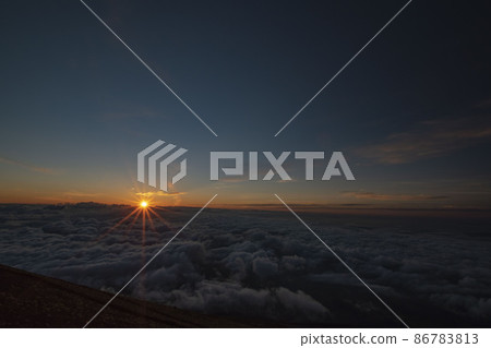 A spectacular view of the sea of clouds seen when climbing Mt. Fuji A spectacular view of the sea of clouds seen when climbing Mt. Fuji 86783813