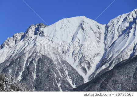Silver-white Northern Alps seen from Mt. Shakujo Silver-white Northern Alps seen from Mt. Shakujo 86785563