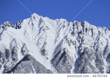 Silver-white Northern Alps seen from Mt. Shakujo Silver-white Northern Alps seen from Mt. Shakujo 86785584