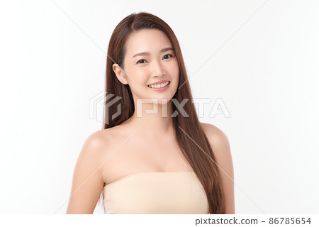 Beautiful young asian woman with clean fresh skin on white background, Face care, Facial treatment, 86785654