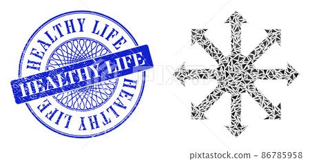 Scratched Healthy Life Seal and Triangle Radial Arrows Mosaic 86785958