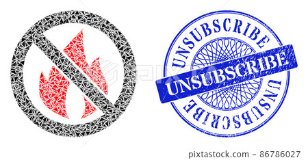 Scratched Unsubscribe Stamp Seal and Triangle Stop Fire Mosaic 86786027
